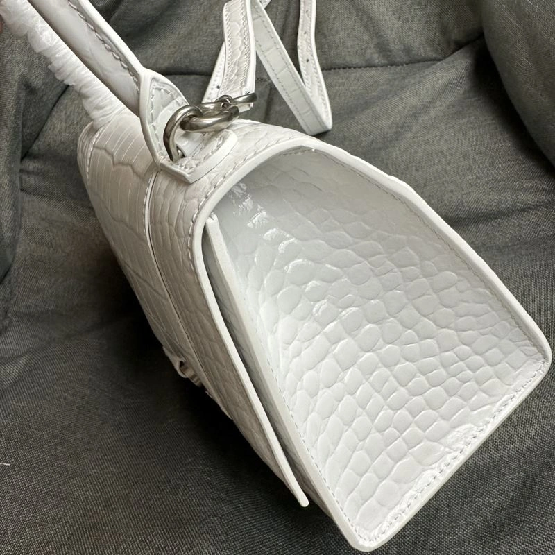 Balenciaga White Crocodile Hourglass Bag with Silver Buckle Snug 70025