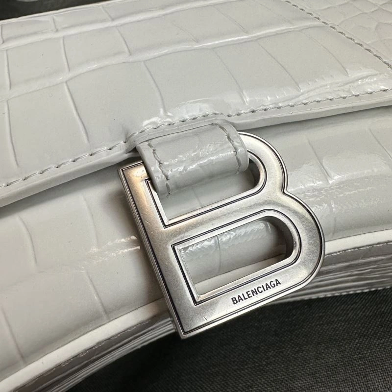 Balenciaga White Crocodile Hourglass Bag with Silver Buckle Snug 70025