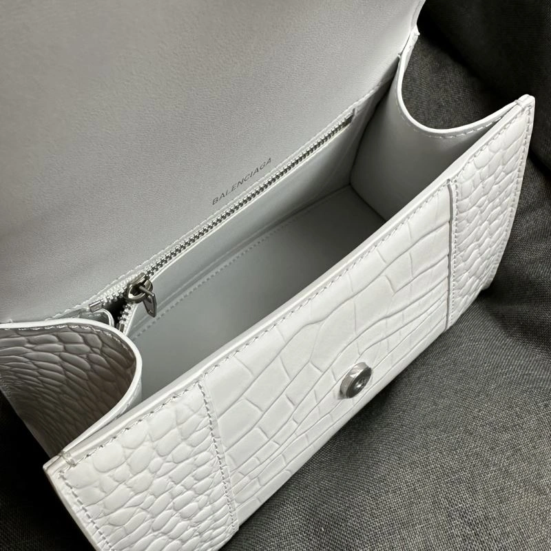 Balenciaga White Crocodile Hourglass Bag with Silver Buckle Snug 70025