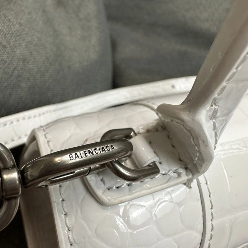 Balenciaga White Crocodile Hourglass Bag with Silver Buckle Snug 70025