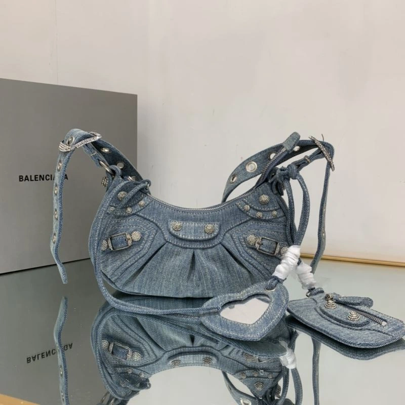 Functional Balenciaga XS Denim Dumpling Bag - Retro Rock  Underarm Style 78836