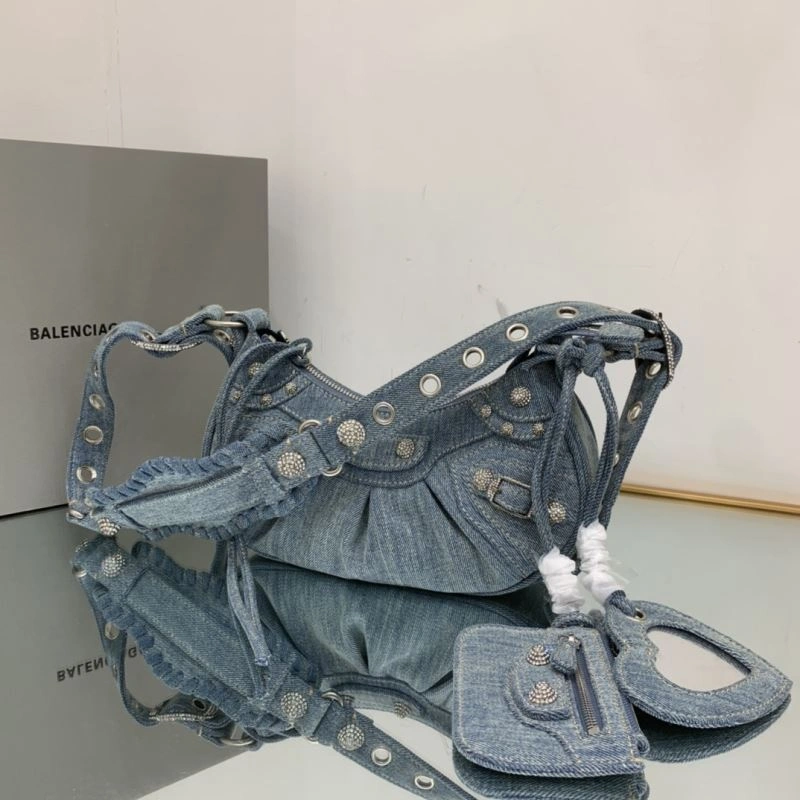 Functional Balenciaga XS Denim Dumpling Bag - Retro Rock  Underarm Style 78836