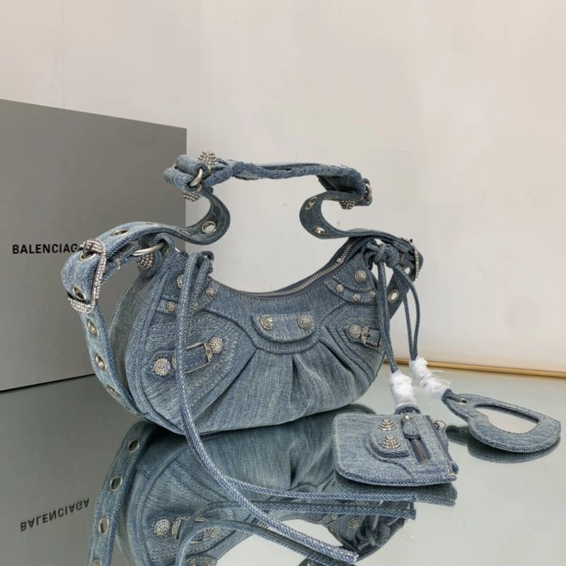 Functional Balenciaga XS Denim Dumpling Bag - Retro Rock  Underarm Style 78836