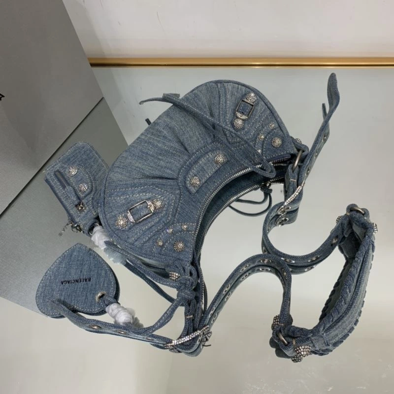 Functional Balenciaga XS Denim Dumpling Bag - Retro Rock  Underarm Style 78836