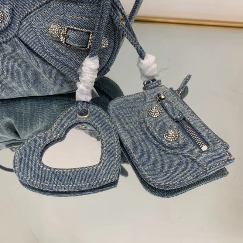 Functional Balenciaga XS Denim Dumpling Bag - Retro Rock  Underarm Style 78836
