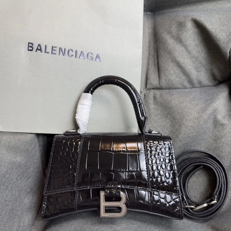 Chic Balenciaga XS Hourglass Bag - Black Silver Crocodile Edition 69977