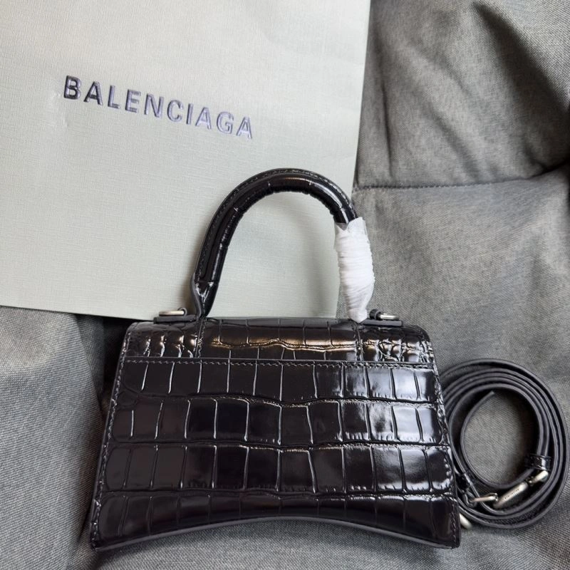 Chic Balenciaga XS Hourglass Bag - Black Silver Crocodile Edition 69977