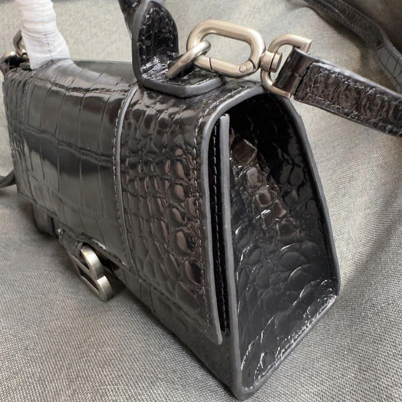 Chic Balenciaga XS Hourglass Bag - Black Silver Crocodile Edition 69977