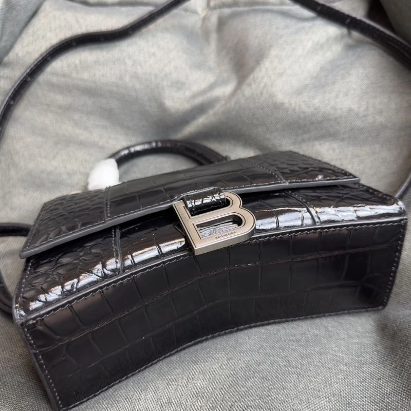 Chic Balenciaga XS Hourglass Bag - Black Silver Crocodile Edition 69977