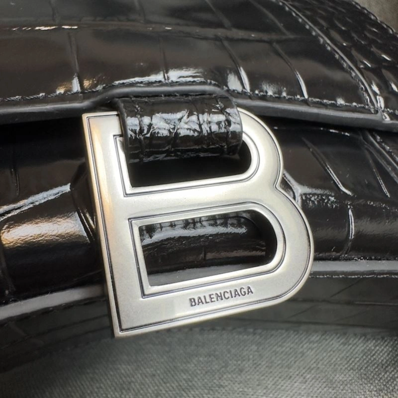 Chic Balenciaga XS Hourglass Bag - Black Silver Crocodile Edition 69977