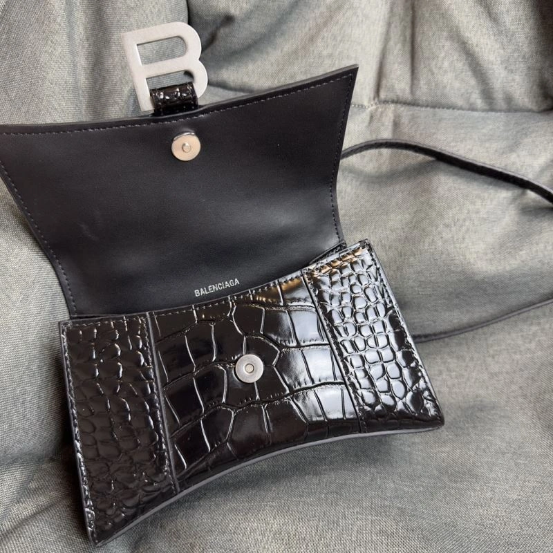 Chic Balenciaga XS Hourglass Bag - Black Silver Crocodile Edition 69977
