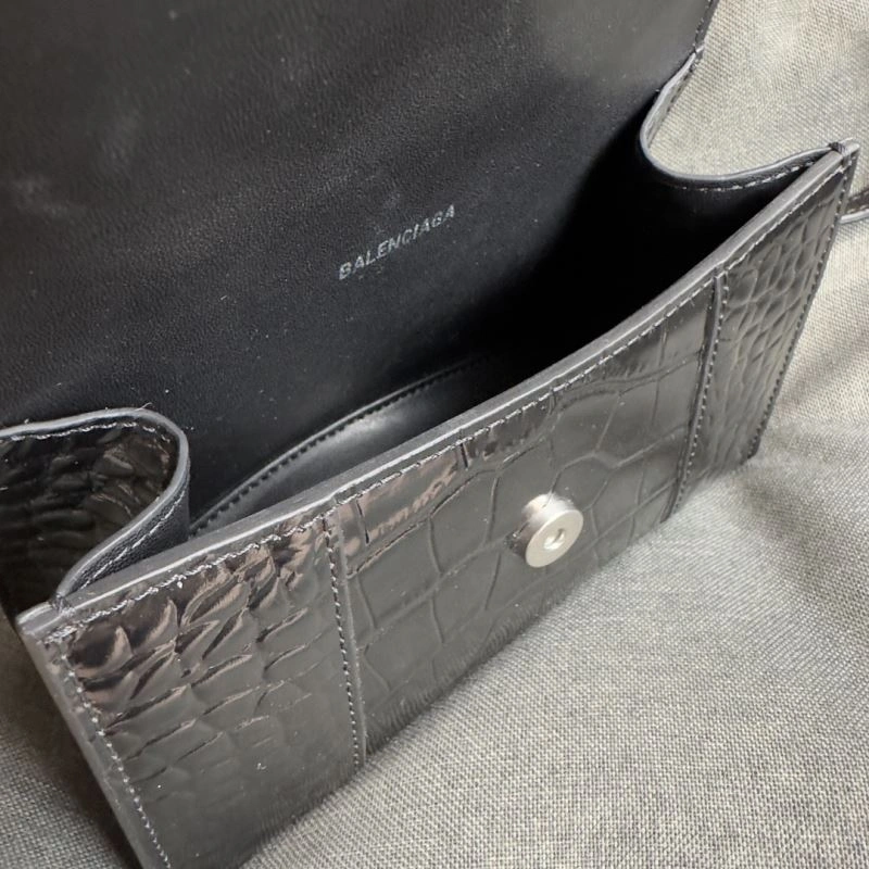 Chic Balenciaga XS Hourglass Bag - Black Silver Crocodile Edition 69977