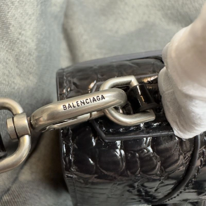 Chic Balenciaga XS Hourglass Bag - Black Silver Crocodile Edition 69977