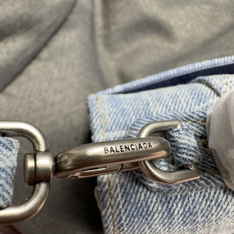 Elegant Balenciaga XS Hourglass Blue Denim Crescent Bag 70016