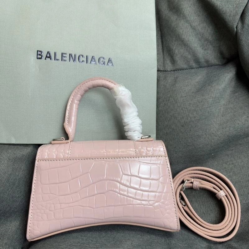 Casual Balenciaga XS Hourglass Blush Crocodile Bag with Silver Buckle 69997