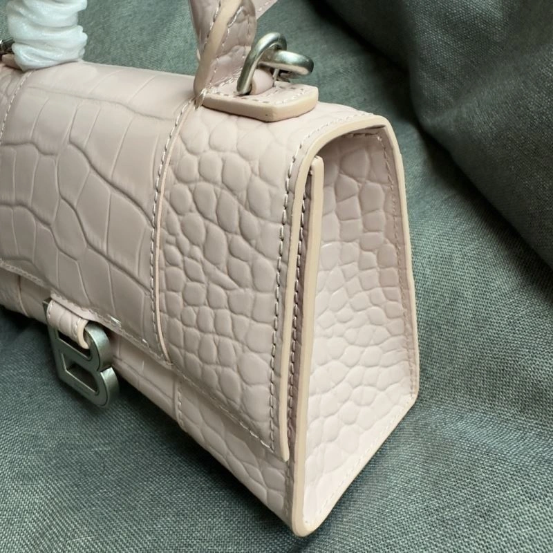Casual Balenciaga XS Hourglass Blush Crocodile Bag with Silver Buckle 69997