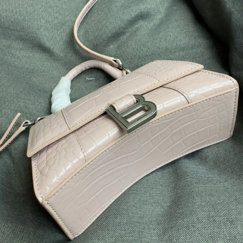 Casual Balenciaga XS Hourglass Blush Crocodile Bag with Silver Buckle 69997