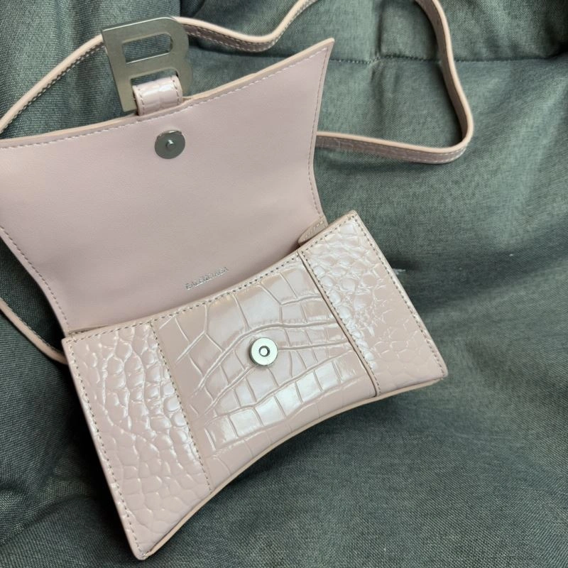 Casual Balenciaga XS Hourglass Blush Crocodile Bag with Silver Buckle 69997