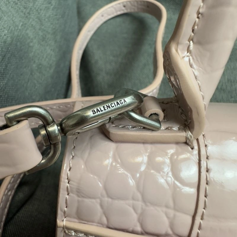 Casual Balenciaga XS Hourglass Blush Crocodile Bag with Silver Buckle 69997