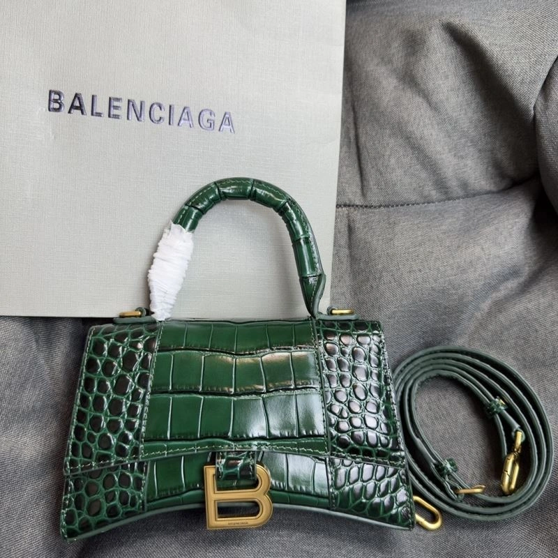 Chic Balenciaga XS Hourglass Crocodile Bag - Dark Green with Gold Buckle 69996