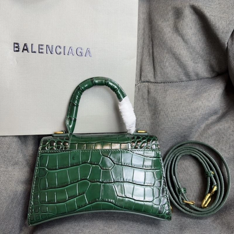 Chic Balenciaga XS Hourglass Crocodile Bag - Dark Green with Gold Buckle 69996