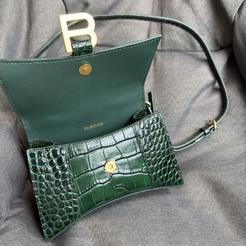 Chic Balenciaga XS Hourglass Crocodile Bag - Dark Green with Gold Buckle 69996