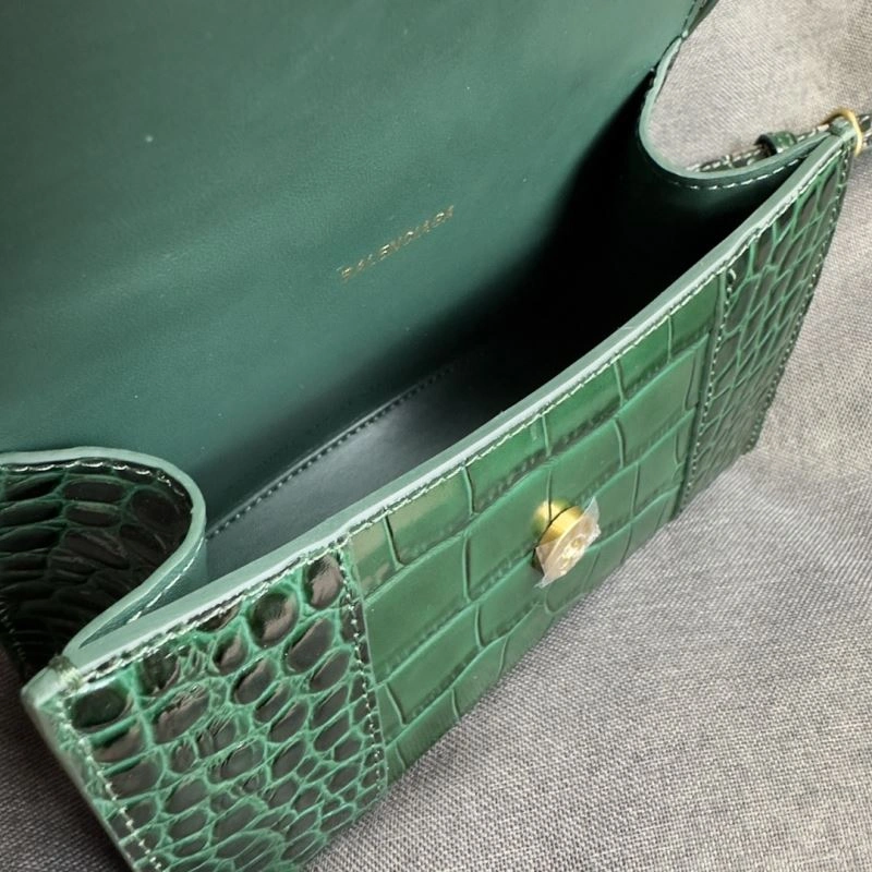 Chic Balenciaga XS Hourglass Crocodile Bag - Dark Green with Gold Buckle 69996