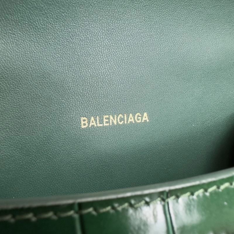 Chic Balenciaga XS Hourglass Crocodile Bag - Dark Green with Gold Buckle 69996