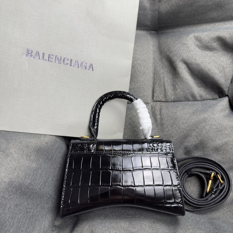MoistureWicking Balenciaga XS Hourglass Crocodile Bag in Black Gold 70008