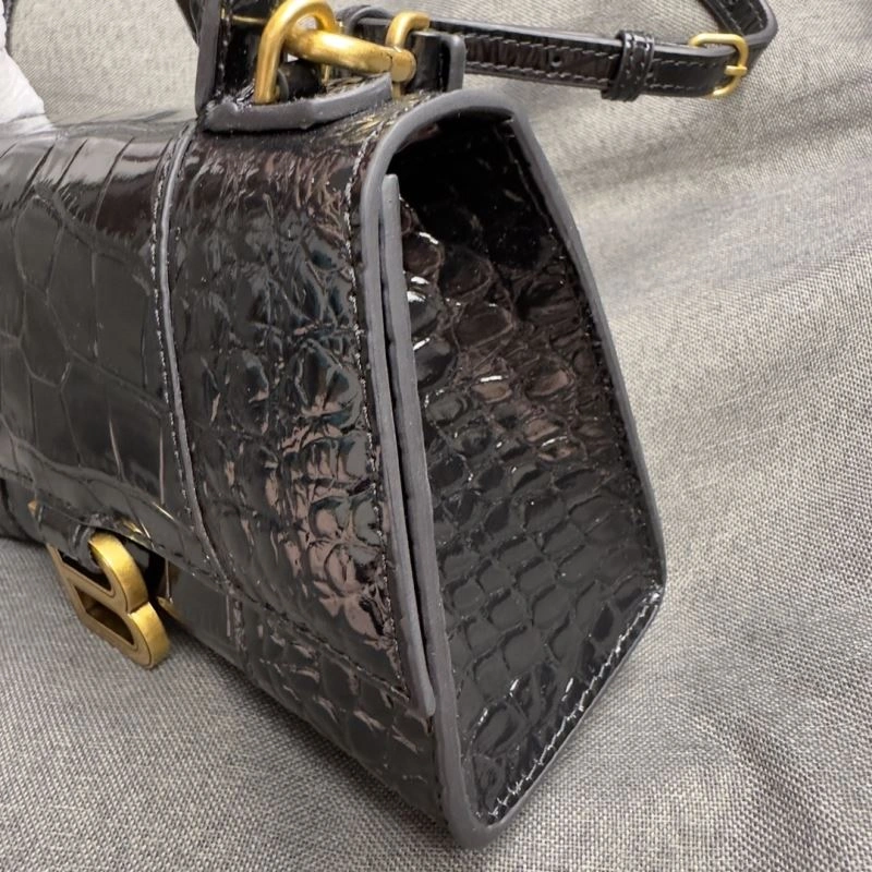 MoistureWicking Balenciaga XS Hourglass Crocodile Bag in Black Gold 70008