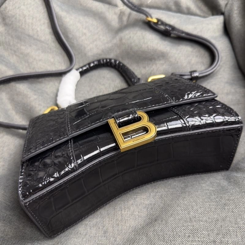 MoistureWicking Balenciaga XS Hourglass Crocodile Bag in Black Gold 70008