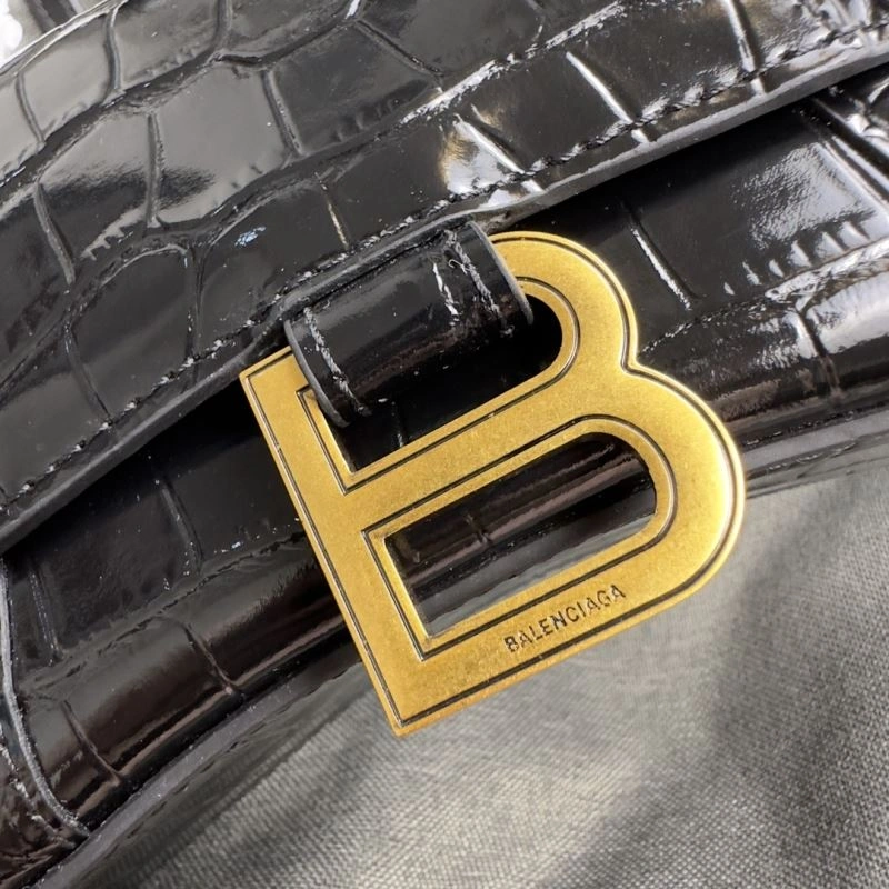 MoistureWicking Balenciaga XS Hourglass Crocodile Bag in Black Gold 70008