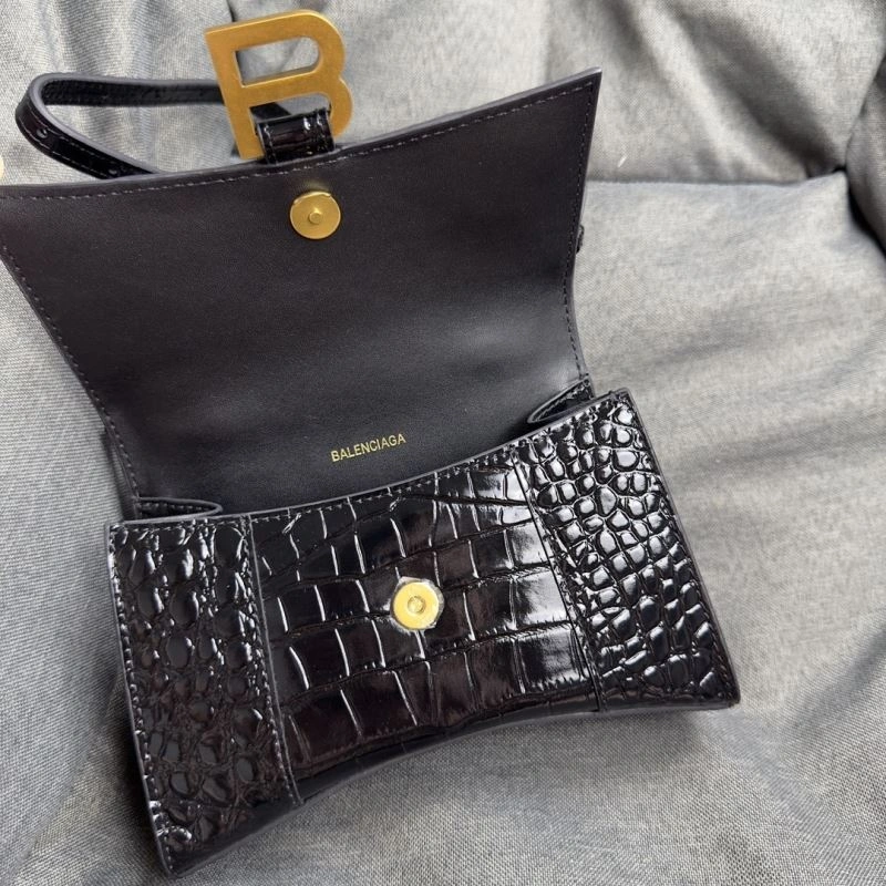MoistureWicking Balenciaga XS Hourglass Crocodile Bag in Black Gold 70008
