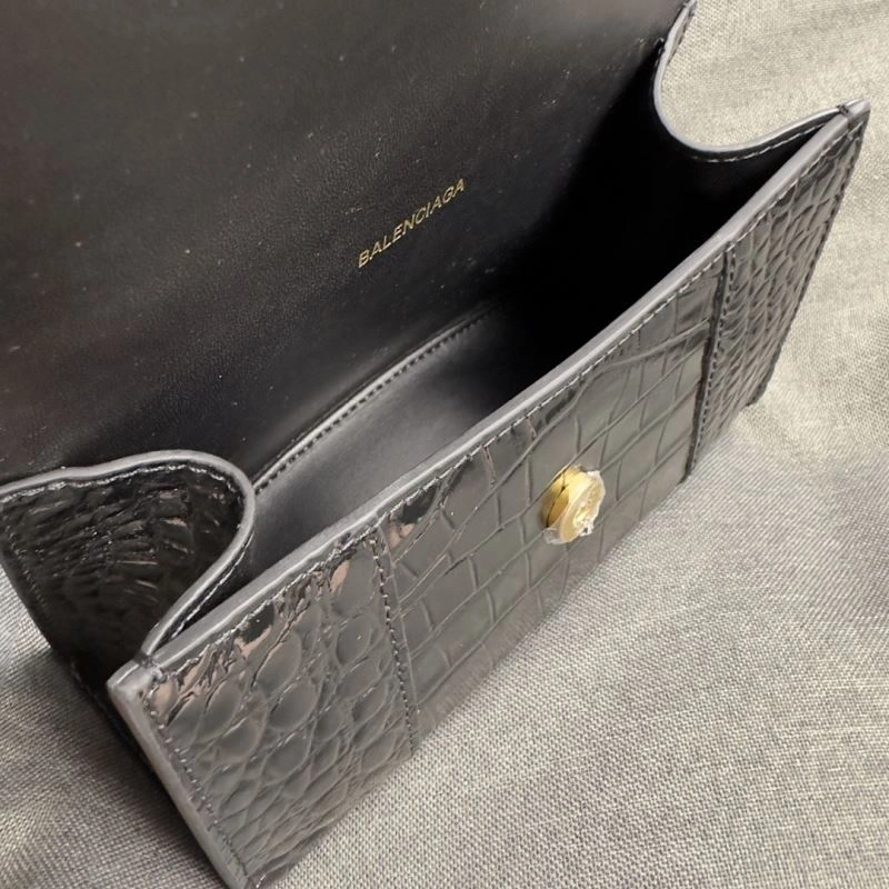 MoistureWicking Balenciaga XS Hourglass Crocodile Bag in Black Gold 70008