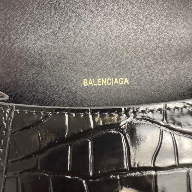 MoistureWicking Balenciaga XS Hourglass Crocodile Bag in Black Gold 70008