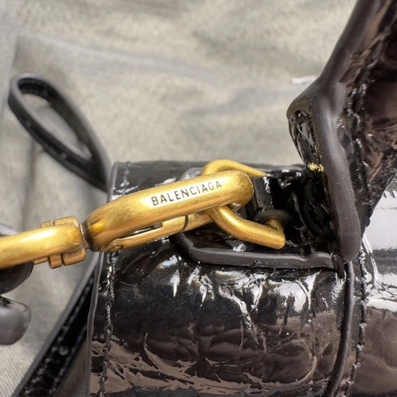 MoistureWicking Balenciaga XS Hourglass Crocodile Bag in Black Gold 70008