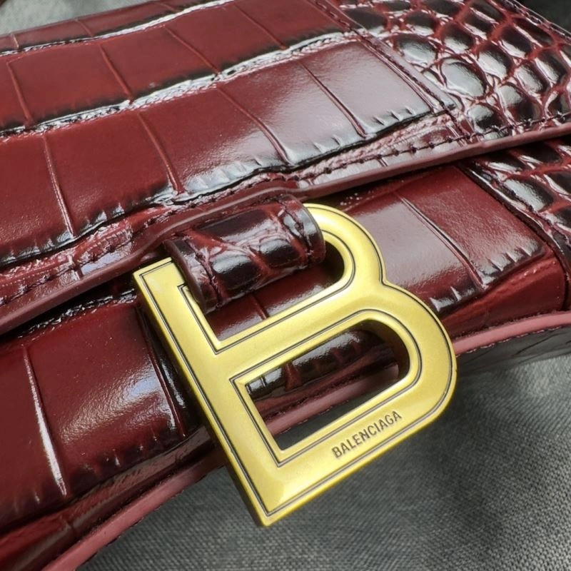 Balenciaga XS Hourglass Crocodile Bag with Gold Buckle Fashionable 70034