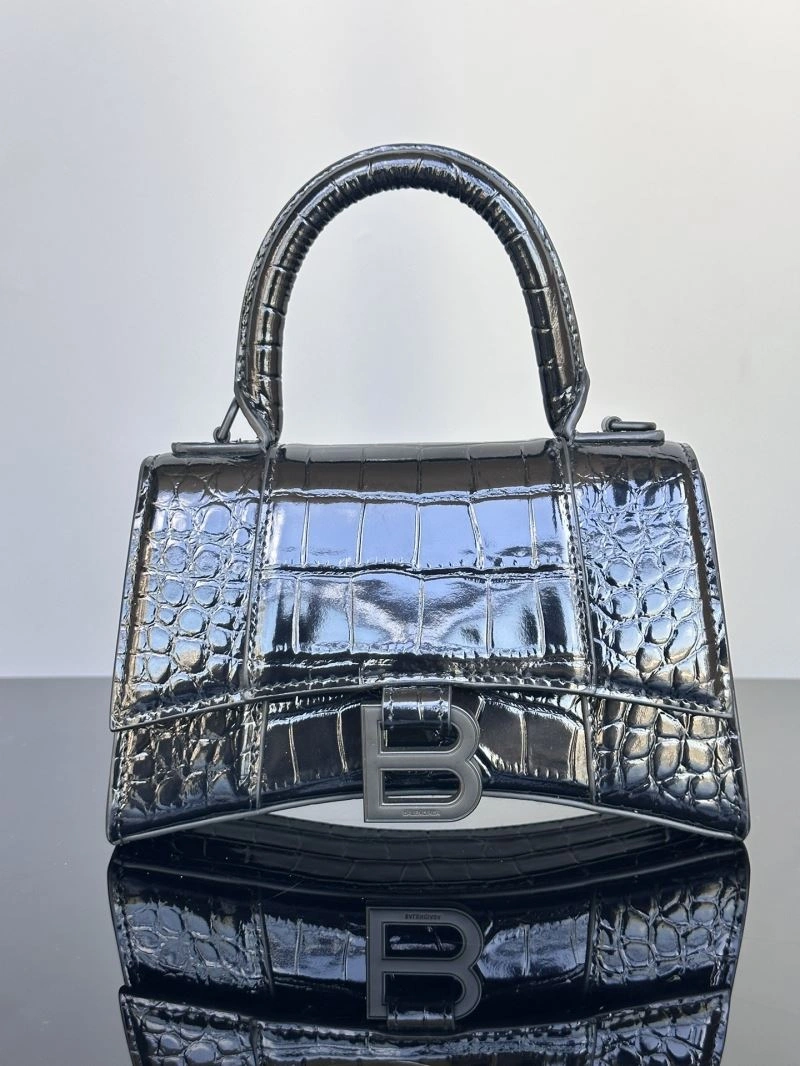 Balenciaga XS Hourglass Crocodile Pattern Leather Bag in Black EasyCare 72652