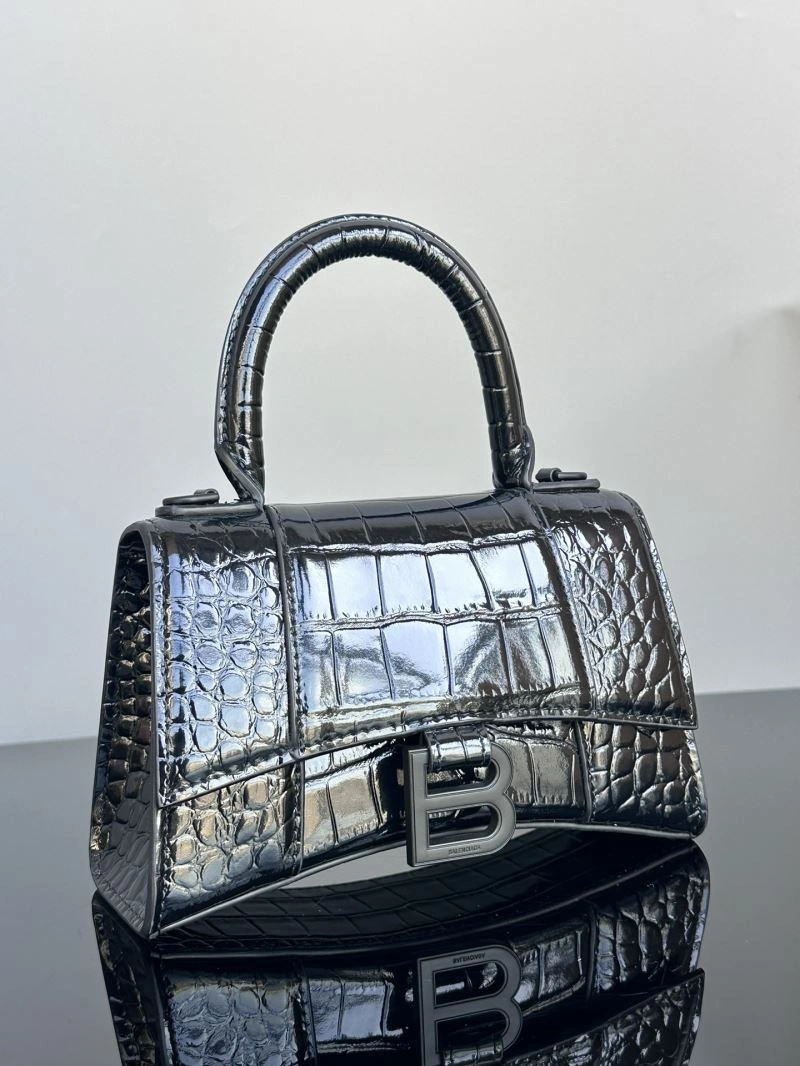 Balenciaga XS Hourglass Crocodile Pattern Leather Bag in Black EasyCare 72652