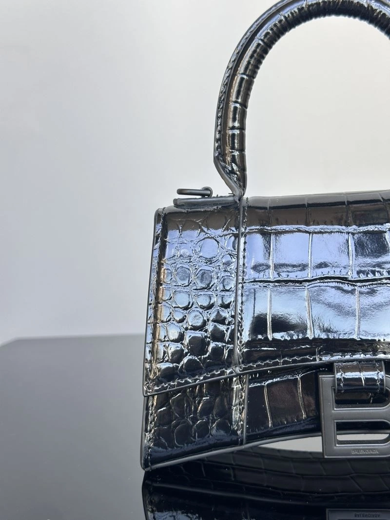 Balenciaga XS Hourglass Crocodile Pattern Leather Bag in Black EasyCare 72652