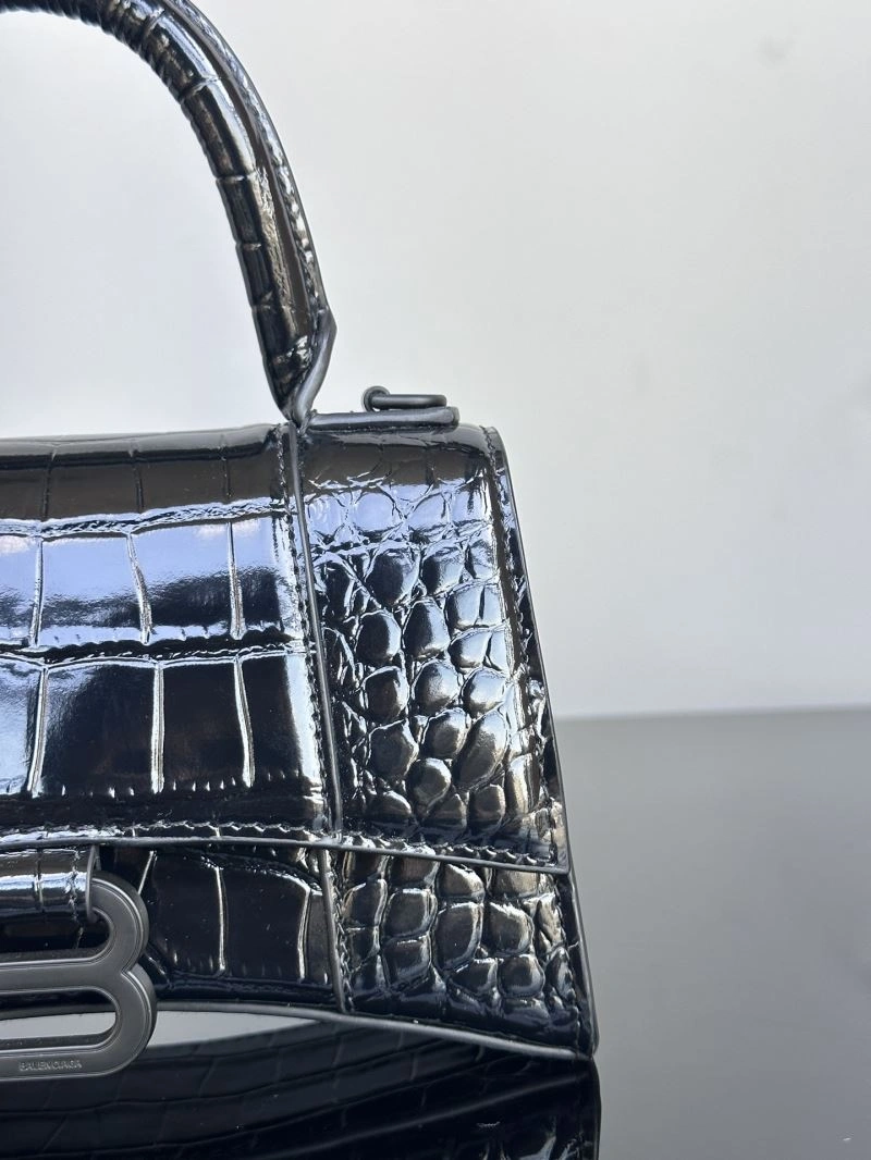 Balenciaga XS Hourglass Crocodile Pattern Leather Bag in Black EasyCare 72652