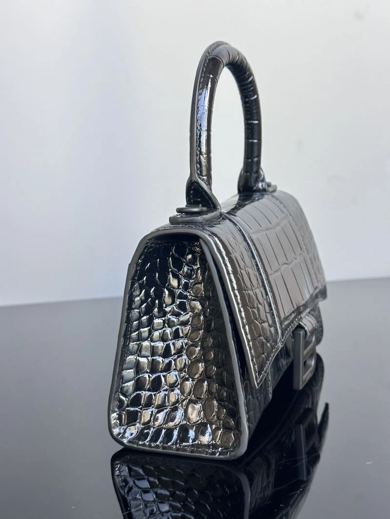 Balenciaga XS Hourglass Crocodile Pattern Leather Bag in Black EasyCare 72652