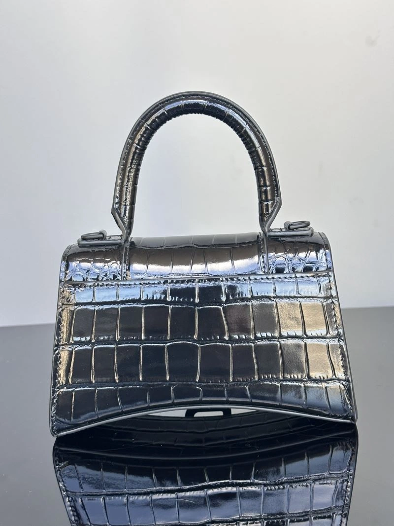 Balenciaga XS Hourglass Crocodile Pattern Leather Bag in Black EasyCare 72652