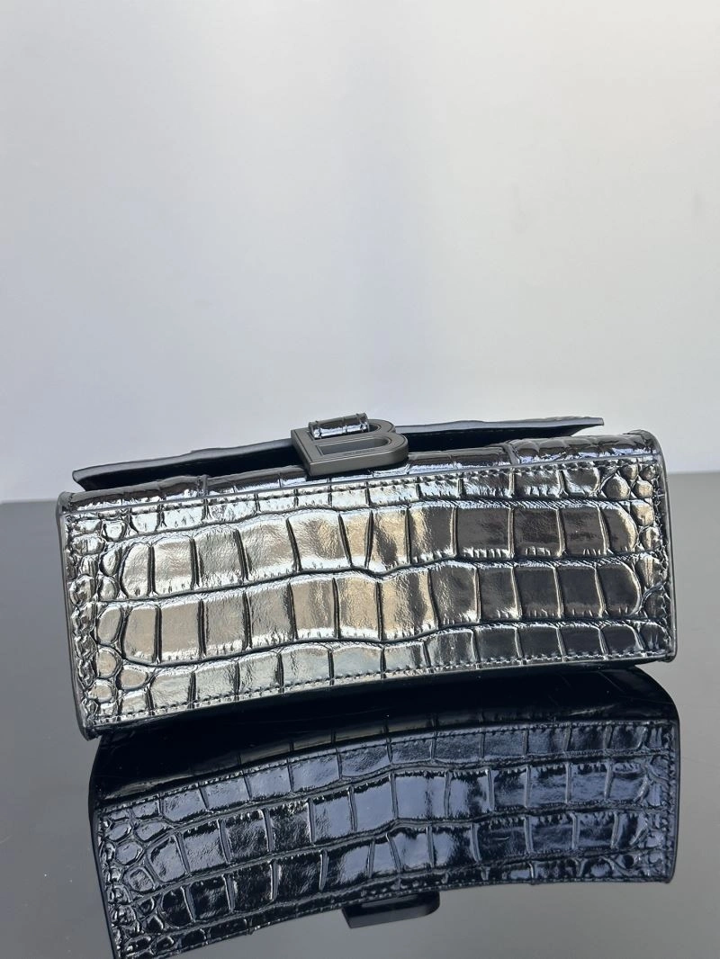 Balenciaga XS Hourglass Crocodile Pattern Leather Bag in Black EasyCare 72652
