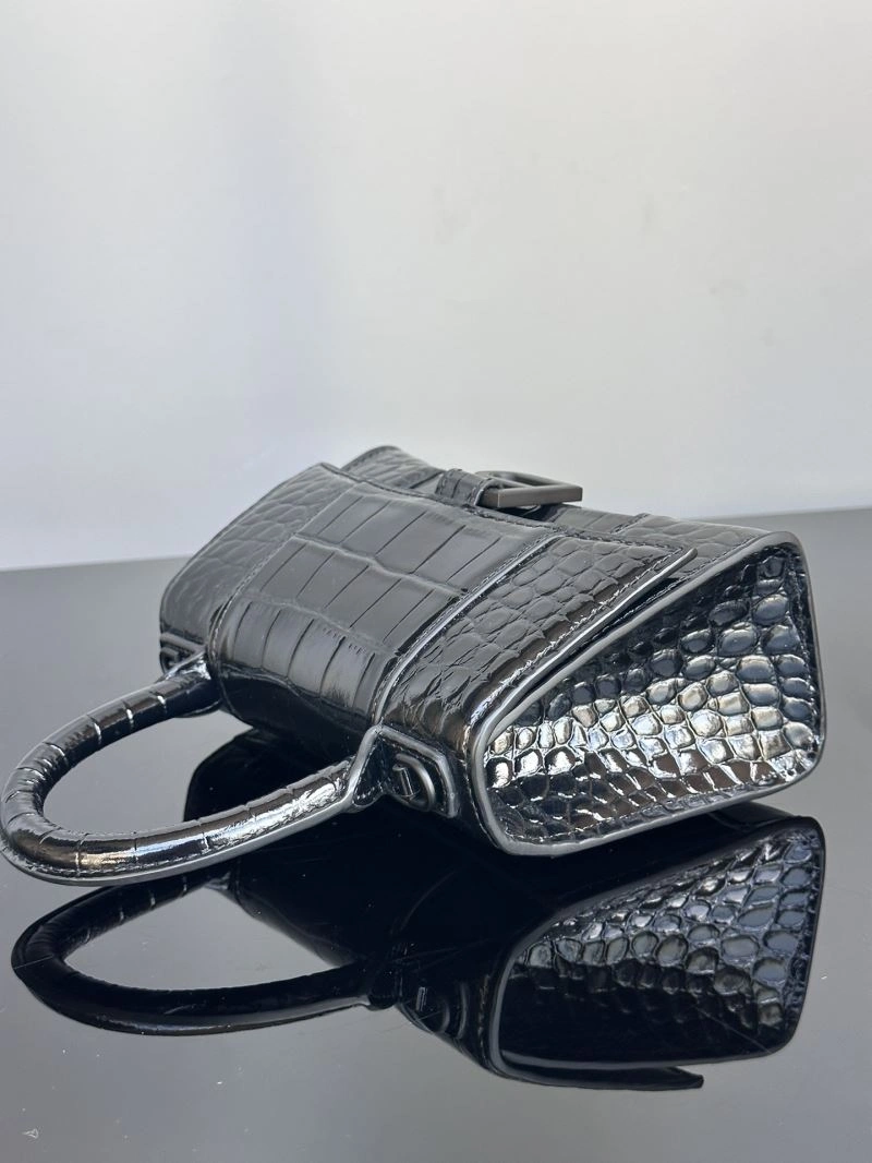 Balenciaga XS Hourglass Crocodile Pattern Leather Bag in Black EasyCare 72652