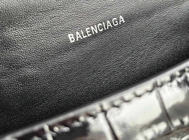 Balenciaga XS Hourglass Crocodile Pattern Leather Bag in Black EasyCare 72652