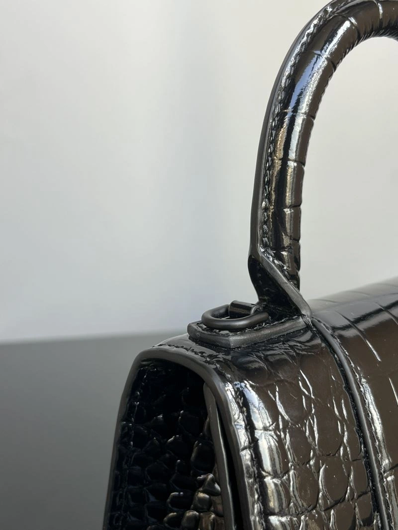 Balenciaga XS Hourglass Crocodile Pattern Leather Bag in Black EasyCare 72652