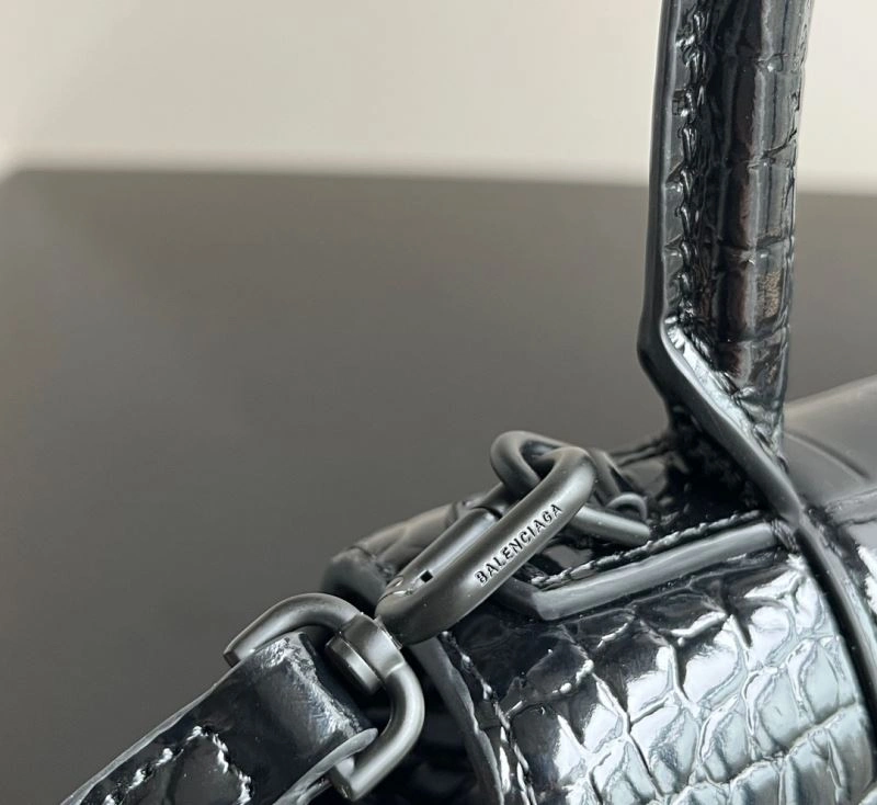 Balenciaga XS Hourglass Crocodile Pattern Leather Bag in Black EasyCare 72652