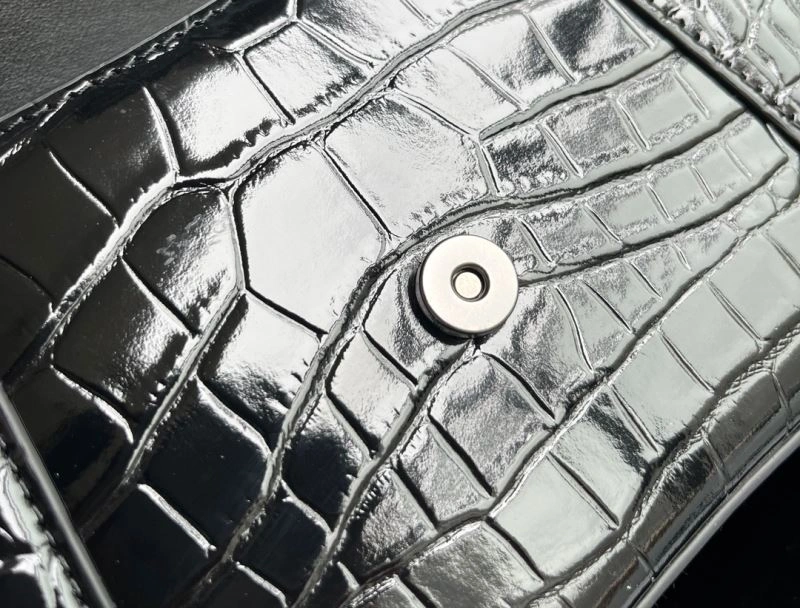 Balenciaga XS Hourglass Crocodile Pattern Leather Bag in Black EasyCare 72652