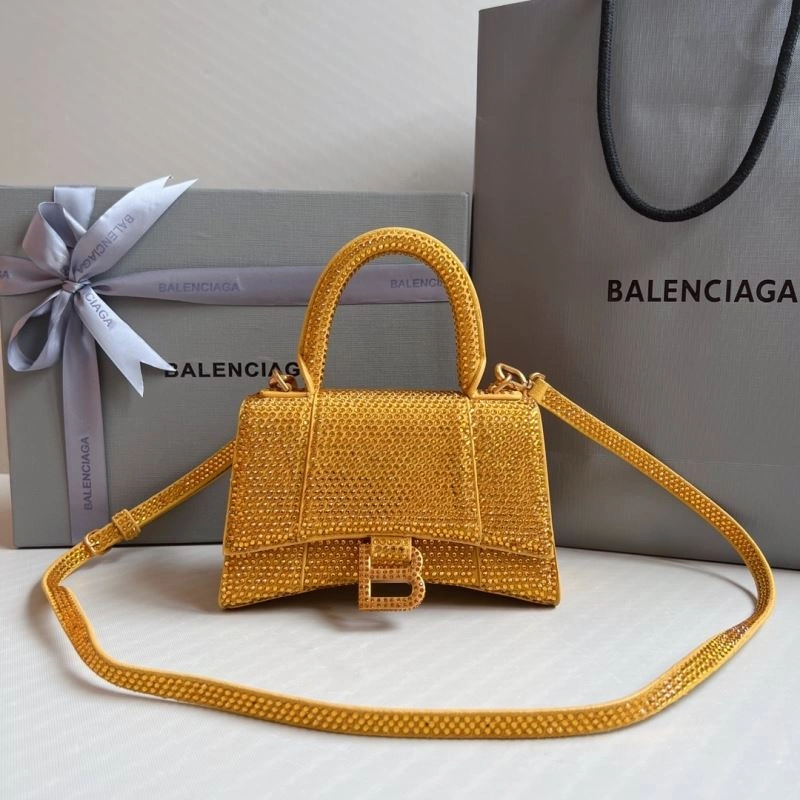 Balenciaga XS Hourglass Studded Gold Bag with Lambskin Interior Breathable 70056
